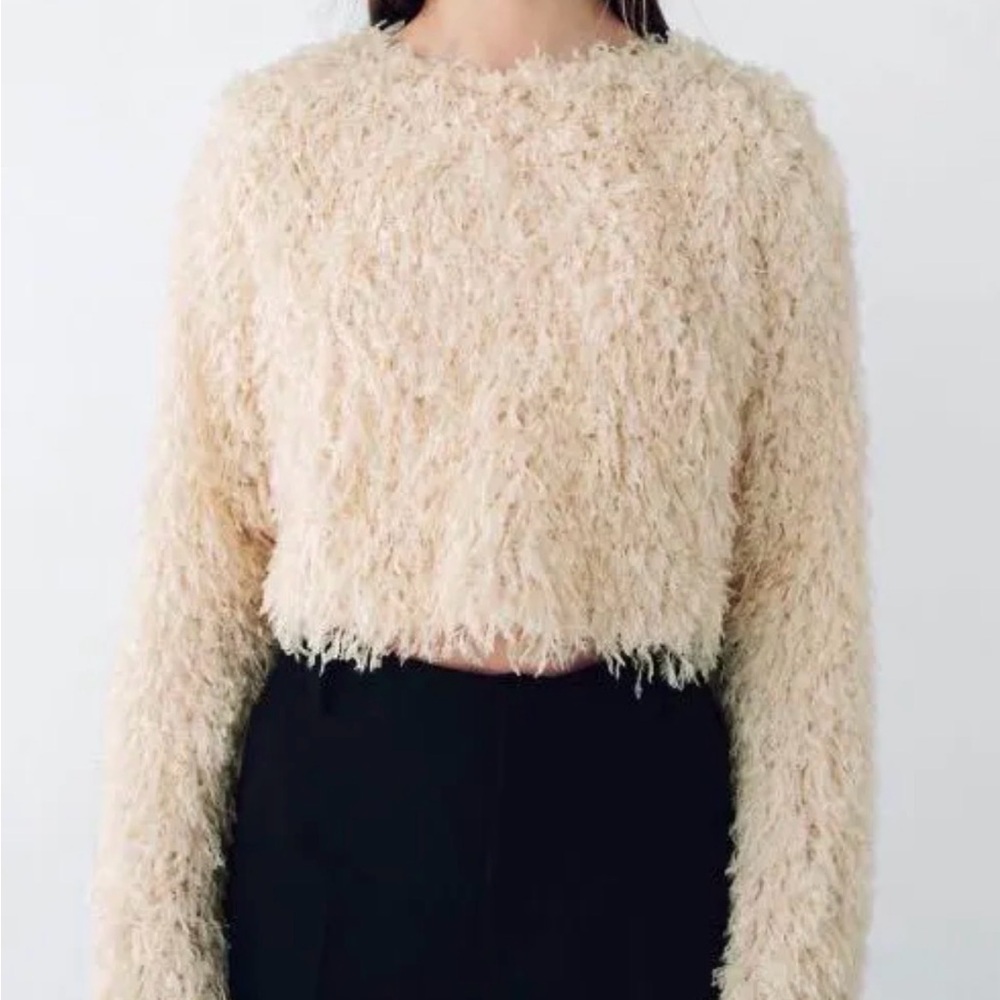 Zara Cream Shaggy Cropped Sweater